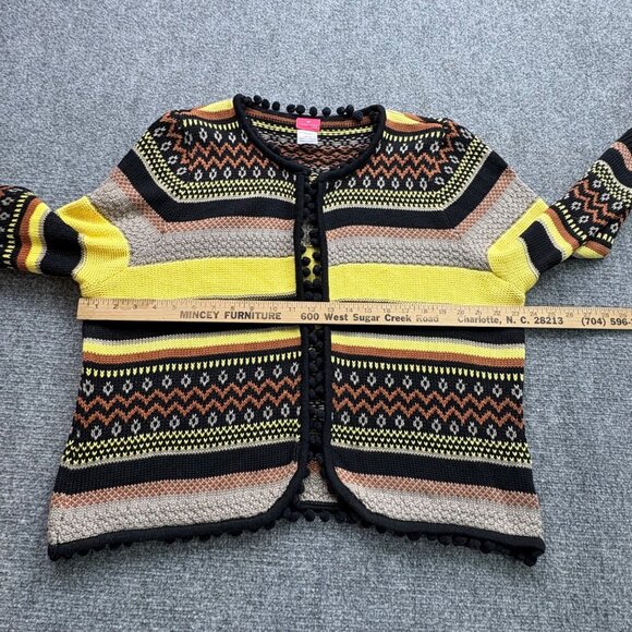 Together Cardigan Sweater Womens 16 Striped Knit Pompom Fringe Open Boho Tribal - Picture 7 of 11